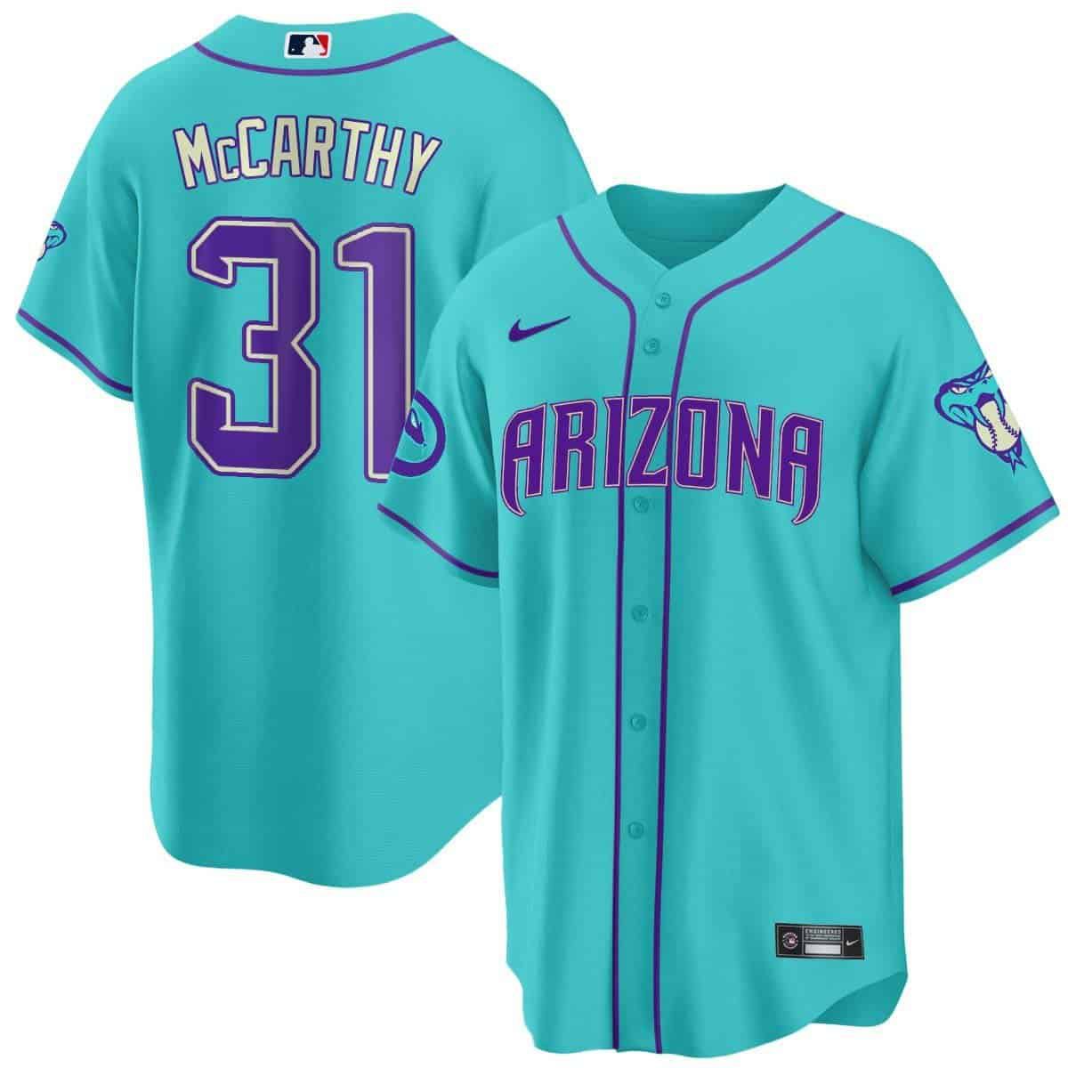 Men Arizona Diamondback #31 Mccarthy Light Blue Nike 2024 Teal Purple MLB Jersey